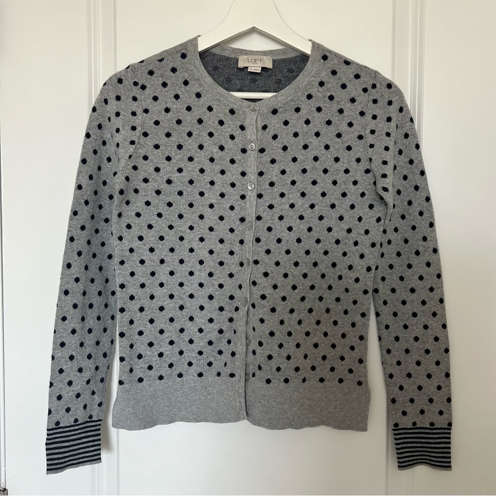LOFT Gray Polka Dot Sweater/Cardigan